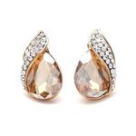 Champagne Crystal Diamante Teardrop Gold-tone Clip On Earrings