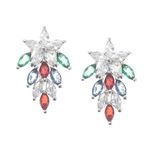 White Gold Plated Multicoloured Marquise Cubic Zirconia Flower Clip On Earrings