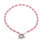 Pink and White Acrylic Imitation Pearl Necklace for Kids, with Glass Beads, CCB Acrylic Elephant Pendant and Alloy Lobster Claw Clasp