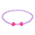 Medium Orchid Fashion Acrylic Beads with Hearts Stretchy Necklace for Kids