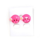 Pink Smiley and flower stud earrings (Size: approx. 13 x 12 mm)
