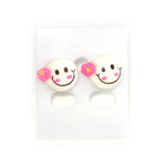 White Smiley and flower stud earrings (Size: approx. 13 x 12 mm)