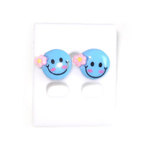 Blue Smiley and flower stud earrings (Size: approx. 13 x 12 mm)