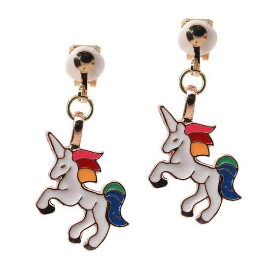 White Unicorn Drop Clip On Earrings