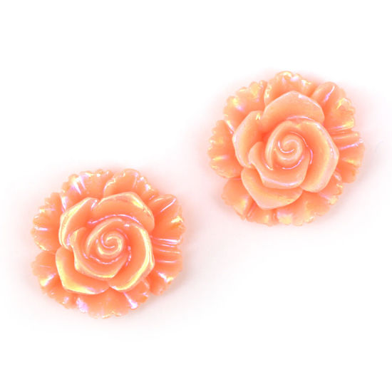 Light salmon AB color plated flower clip on earrings