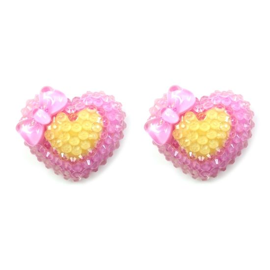 Lilac and Yellow Heart with Bow Clip On Earrings