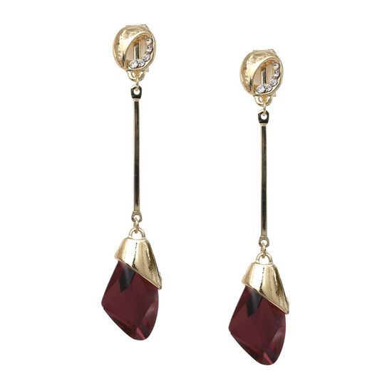 Maroon Butterfly Wing Crystal God-tone Drop Clip On Earrings