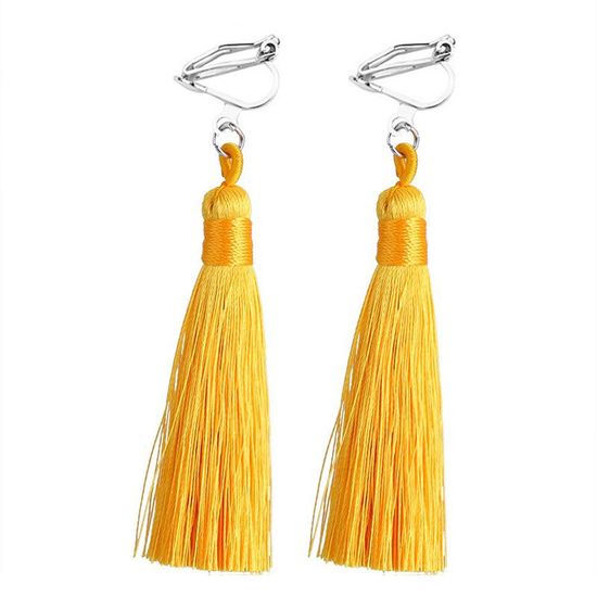 Yellow Tassel Drop Clip On Earrings