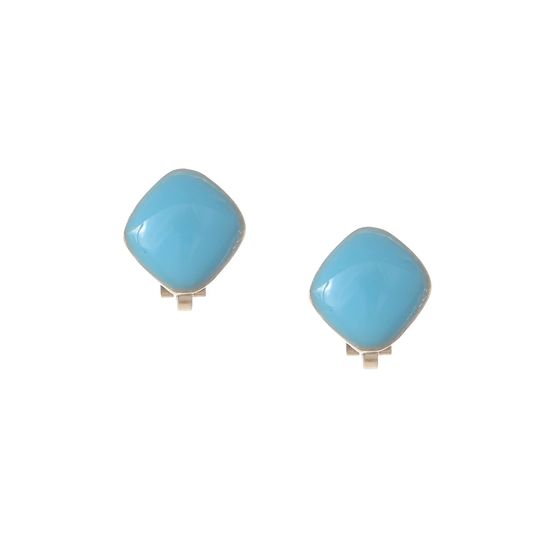 Blue Enamel Diamond Shaped Clip On Earrings