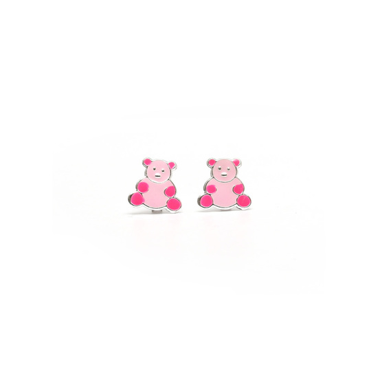 Sterling silver pink enamel bear stud earrings