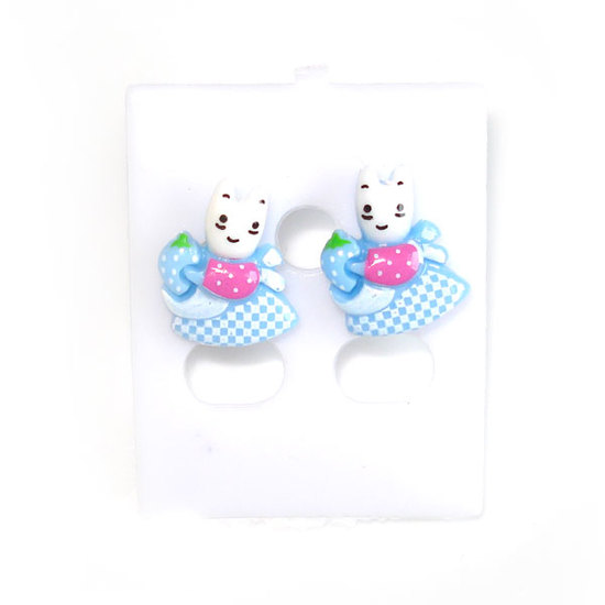 Bunny in blue dress stud earrings (Size: approx