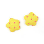 Yellow polka dots fabric covered star shape clip-on earrings