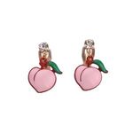 Pink Peach Fruit Drop Clip On Earrings