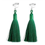 Green Tassel Drop Clip On Earrings