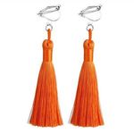 Orange Tassel Drop Clip On Earrings