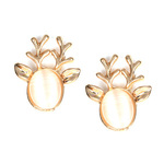 Gold-tone reindeer with simulated cat eye clip on earrings