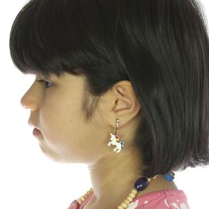 White Unicorn Drop Clip On Earrings - . model_110961_unicorn_B