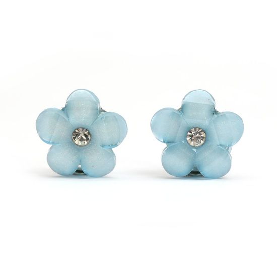 Blue flower with rhinestone clip-on earrings