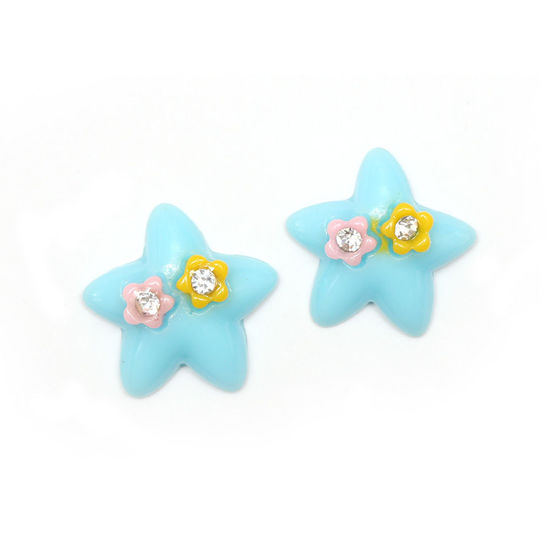 Blue star with flowers and rhinestones clip-on earrings