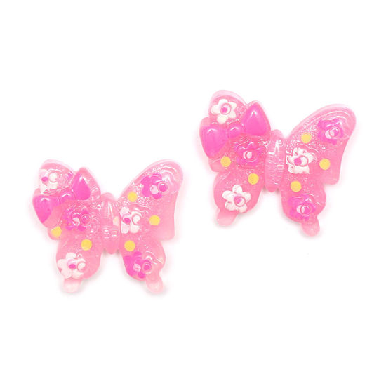 Pink butterfly with flowers and bow clip-on earrings