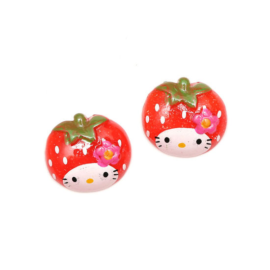 Red kitty strawberry with glitter effect clip-on earrings
