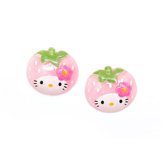 Baby pink kitty strawberry with glitter effect clip-on earrings