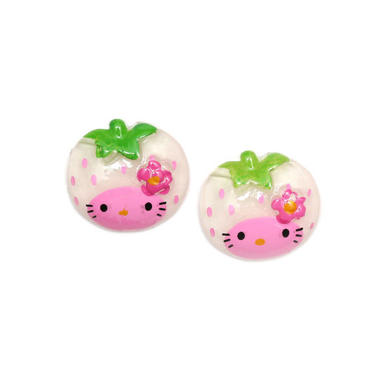 White kitty strawberry with glitter effect clip-on earrings