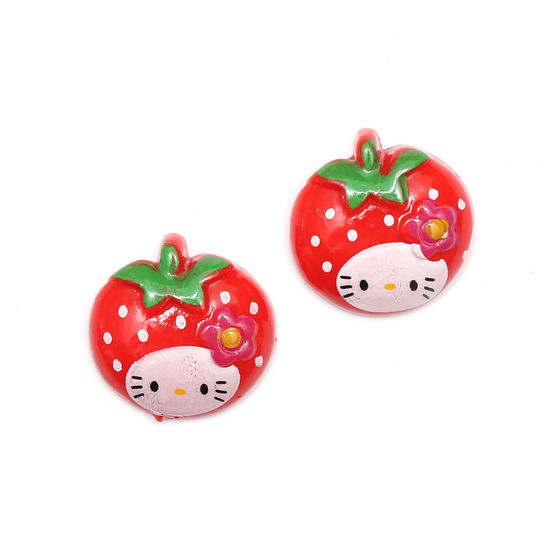 Red kitty strawberry clip-on earrings