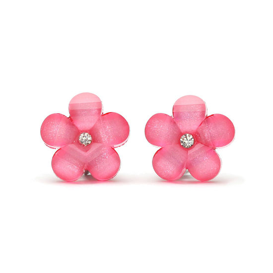 Rose pink flower with rhinestone and crystal effect clip-on earrings