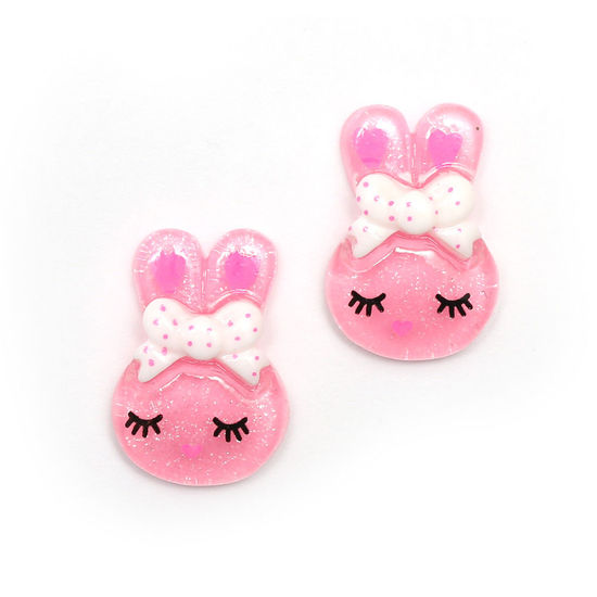 Pink bunny rabbit with white and pink polka dot bow clip-on earrings