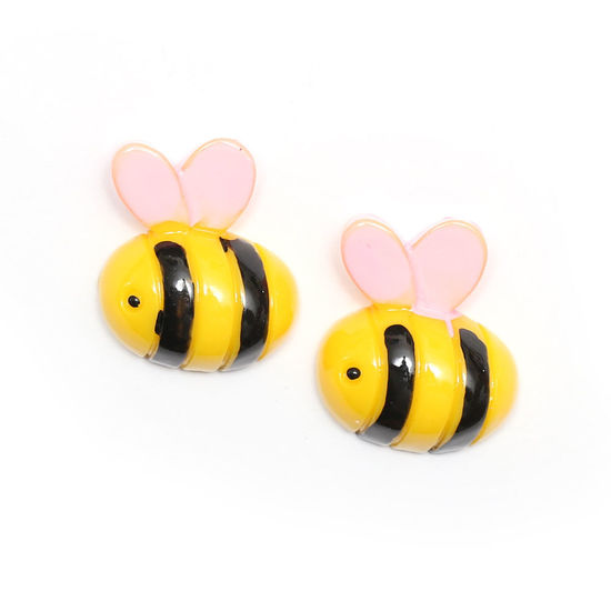 Yellow stripy bee with light pink wings clip-on earrings
