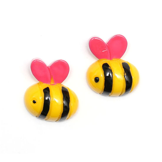 Yellow stripy bee with pink wings clip-on earrings