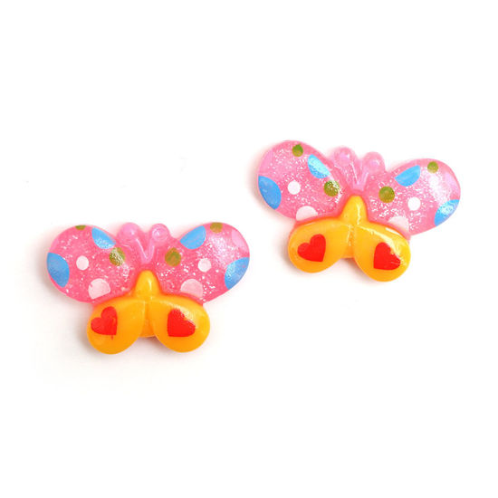 Pink and yellow spotty butterfly clip-on earrings
