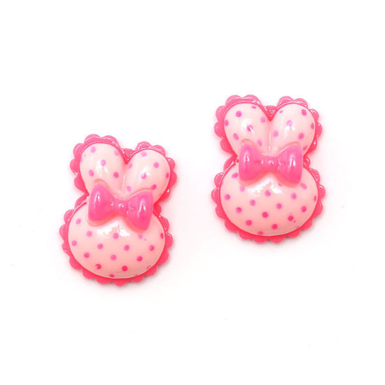 Pink polka dot bunny shape with bow clip-on earrings