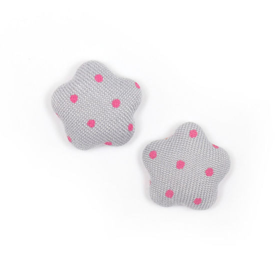 Gray polka dots fabric covered star shape clip-on earrings