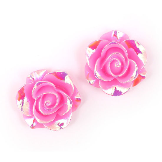 Hot pink flower with AB colour plated clip-on earrings