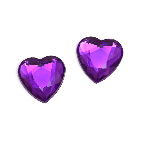 Blue Violet faceted acrylic rhinestone heart clip-on earrings