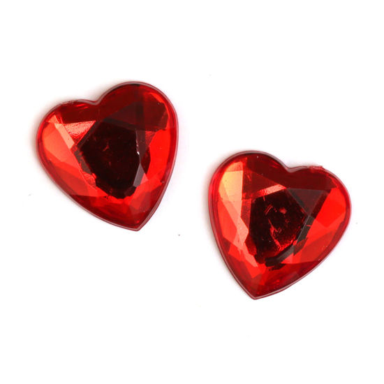 Red faceted acrylic rhinestone heart clip on earrings