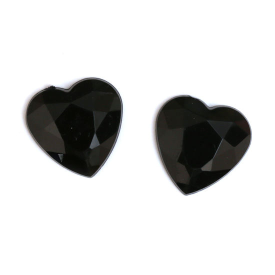 Black faceted acrylic rhinestone heart clip on earrings