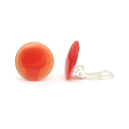 Tomato simulated Cat Eye glass round button clip on earrings