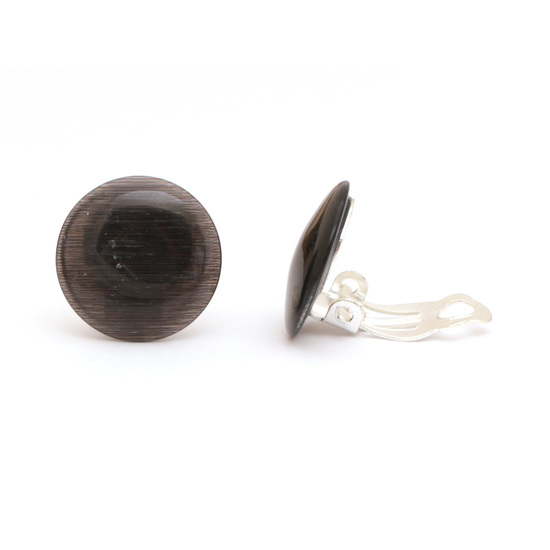 Black simulated Cat Eye glass round button clip on earrings
