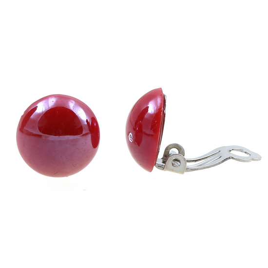 Red porcelain dome clip-on earrings