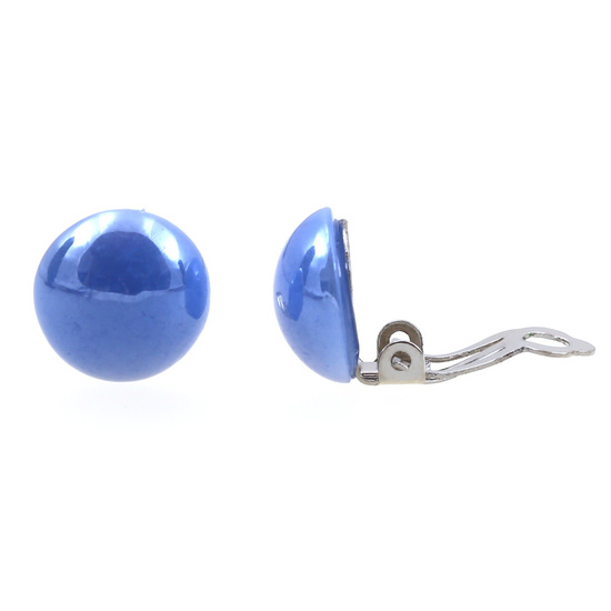 Blue porcelain dome clip-on earrings