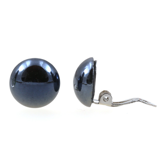 Dark-blue porcelain dome clip-on earrings