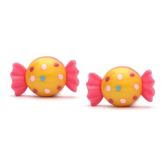 Yellow and Pink Spotty Candy Clip on Earrings