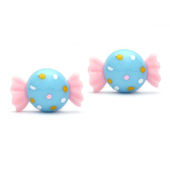 Blue and Pink Spotty Candy Clip on Earrings