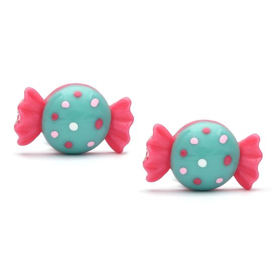 Turquoise and Pink Spotty Candy Clip on Earrings