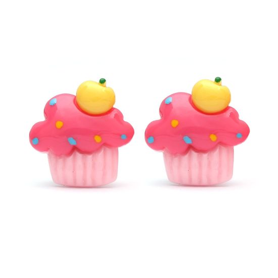 Hot Pink Fruit Cupcake Clip on Earrings