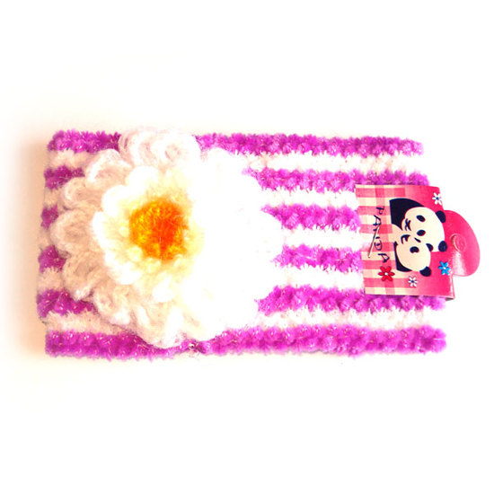 Purple and white stripe hairband with orange and white flower