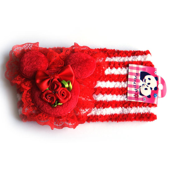 Red and white stripe hairband with red Mickey Mouse shape